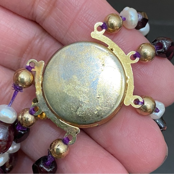 Triple Strand Garnet Crystal Pearl Lampwork Glass Beads Multi-Stand 17” Necklace - Picture 15 of 15